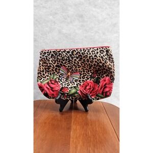 Estee Lauder Makeup Bag Soft‎ Travel Size 9"x6" Animal Print Roses Butterfly